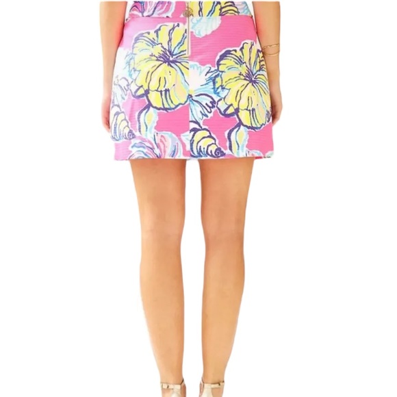 Lilly Pulitzer Pink Marigold Swept By The Tides Mini Skort Skirt - 2 - Picture 3 of 16